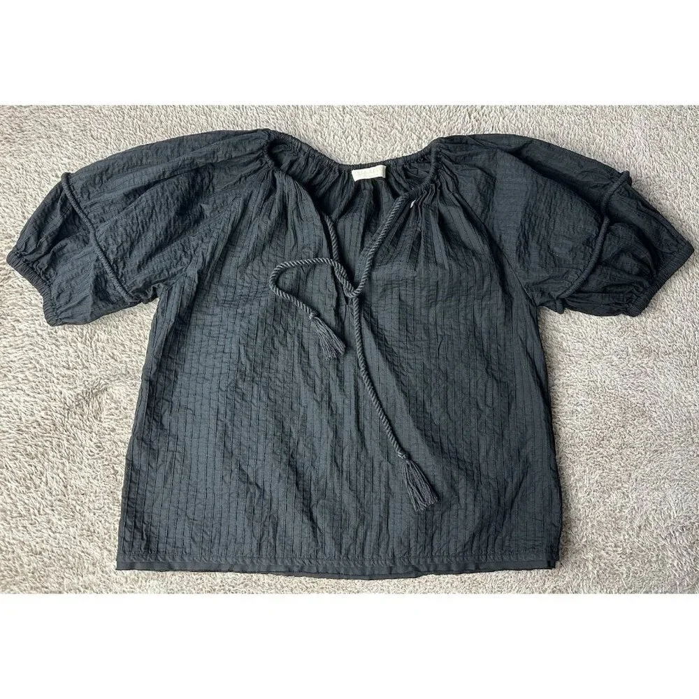 Ulla Johnson Laurenza Blouse Top Solid Pintuck Black Cotton Resort 2
